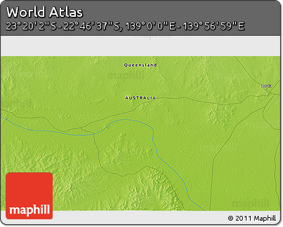 Physical 3D Map of the Area around 23° 3' 19" S, 139° 28' 29" E