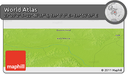 Physical Panoramic Map of the Area around 23° 3' 19" S, 139° 28' 29" E