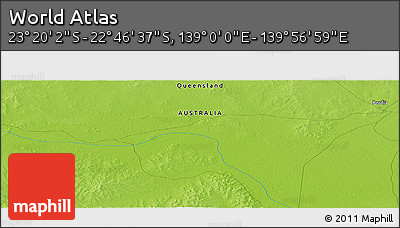 Physical Panoramic Map of the Area around 23° 3' 19" S, 139° 28' 29" E