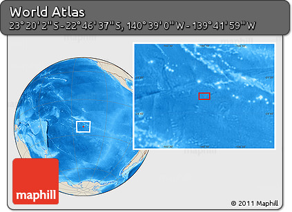 Shaded Relief Location Map of the Area around 23° 3' 19" S, 140° 10' 30" W