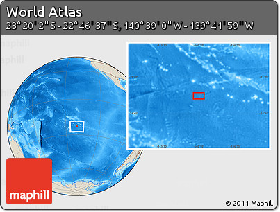 Shaded Relief Location Map of the Area around 23° 3' 19" S, 140° 10' 30" W