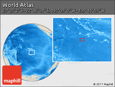 Shaded Relief Location Map of the Area around 23° 3' 19" S, 140° 10' 30" W
