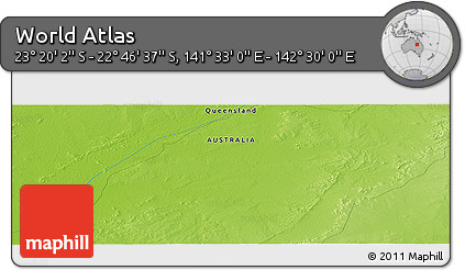 Physical Panoramic Map of the Area around 23° 3' 19" S, 142° 1' 30" E