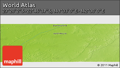 Physical Panoramic Map of the Area around 23° 3' 19" S, 142° 1' 30" E