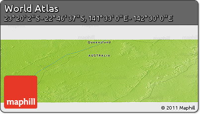 Physical Panoramic Map of the Area around 23° 3' 19" S, 142° 1' 30" E