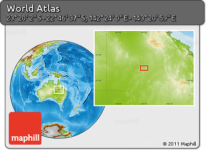 Physical Location Map of the Area around 23° 3' 19" S, 142° 52' 30" E