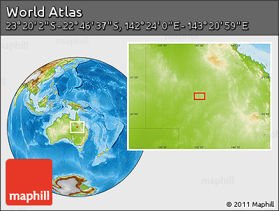 Physical Location Map of the Area around 23° 3' 19" S, 142° 52' 30" E