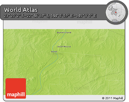 Physical 3D Map of the Area around 23° 3' 19" S, 144° 34' 29" E