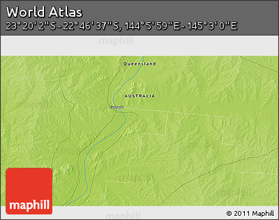 Physical 3D Map of the Area around 23° 3' 19" S, 144° 34' 29" E
