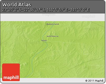 Physical 3D Map of the Area around 23° 3' 19" S, 144° 34' 29" E