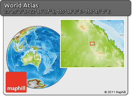 Physical Location Map of the Area around 23° 3' 19" S, 146° 16' 30" E