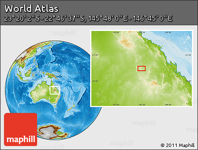 Physical Location Map of the Area around 23° 3' 19" S, 146° 16' 30" E