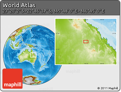 Physical Location Map of the Area around 23° 3' 19" S, 146° 16' 30" E