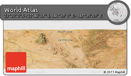Satellite Panoramic Map of the Area around 23° 3' 19" S, 147° 7' 30" E