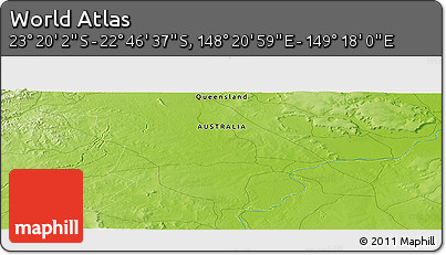 Physical Panoramic Map of the Area around 23° 3' 19" S, 148° 49' 29" E