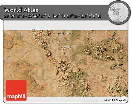 Satellite 3D Map of the Area around 23° 3' 19" S, 149° 40' 30" E