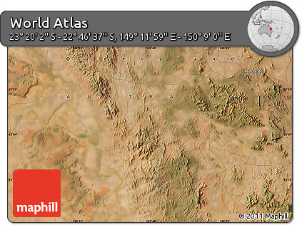 Satellite Map of the Area around 23° 3' 19" S, 149° 40' 30" E