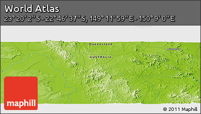 Physical Panoramic Map of the Area around 23° 3' 19" S, 149° 40' 30" E