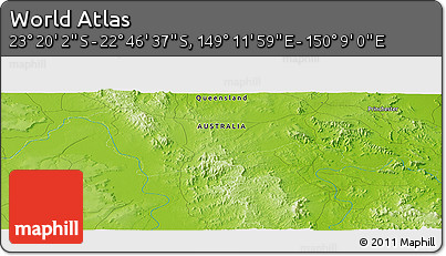 Physical Panoramic Map of the Area around 23° 3' 19" S, 149° 40' 30" E
