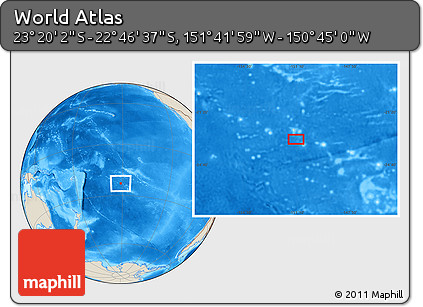 Shaded Relief Location Map of the Area around 23° 3' 19" S, 151° 13' 29" W