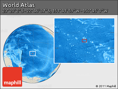 Shaded Relief Location Map of the Area around 23° 3' 19" S, 151° 13' 29" W
