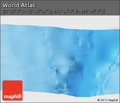 Physical 3D Map of the Area around 23° 3' 19" S, 154° 46' 30" E