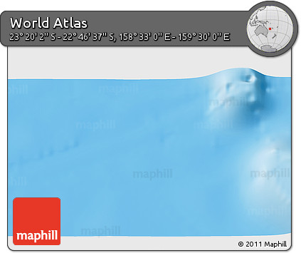 Physical 3D Map of the Area around 23° 3' 19" S, 159° 1' 30" E