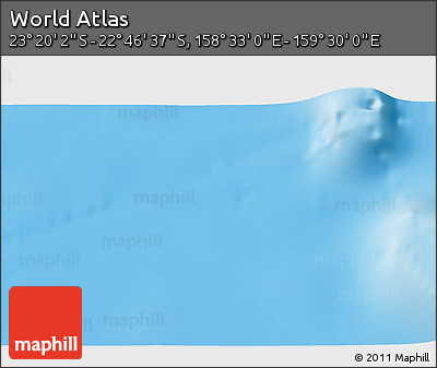 Physical 3D Map of the Area around 23° 3' 19" S, 159° 1' 30" E