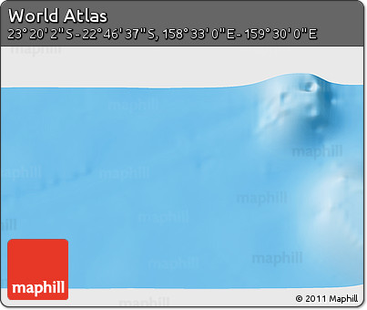 Physical 3D Map of the Area around 23° 3' 19" S, 159° 1' 30" E