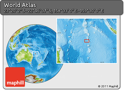 Physical Location Map of the Area around 23° 3' 19" S, 159° 1' 30" E