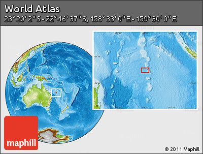 Physical Location Map of the Area around 23° 3' 19" S, 159° 1' 30" E