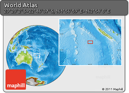 Physical Location Map of the Area around 23° 3' 19" S, 162° 25' 30" E
