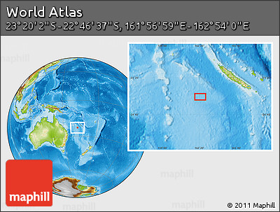 Physical Location Map of the Area around 23° 3' 19" S, 162° 25' 30" E