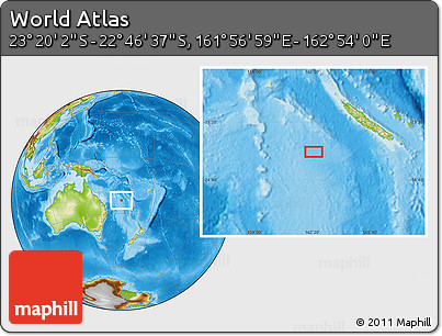 Physical Location Map of the Area around 23° 3' 19" S, 162° 25' 30" E