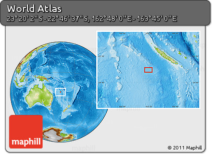 Physical Location Map of the Area around 23° 3' 19" S, 163° 16' 30" E