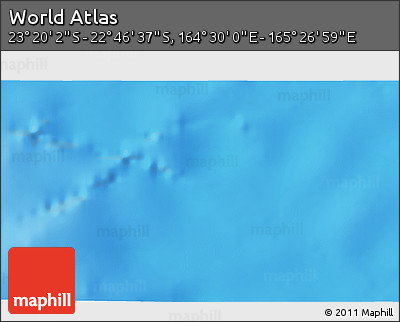 Physical 3D Map of the Area around 23° 3' 19" S, 164° 58' 29" E