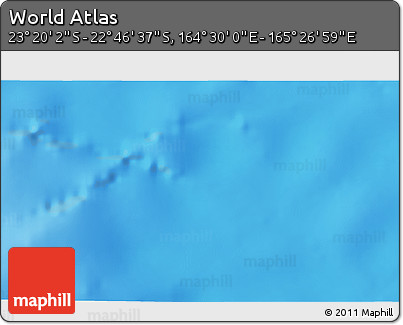 Physical 3D Map of the Area around 23° 3' 19" S, 164° 58' 29" E