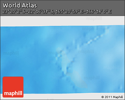 Physical 3D Map of the Area around 23° 3' 19" S, 165° 49' 29" E