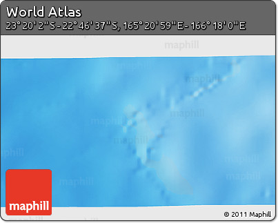 Physical 3D Map of the Area around 23° 3' 19" S, 165° 49' 29" E