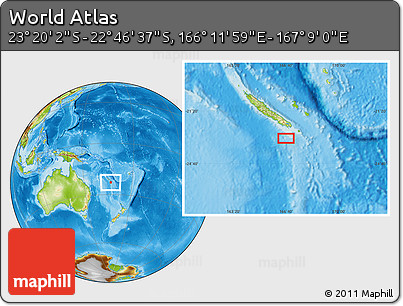 Physical Location Map of the Area around 23° 3' 19" S, 166° 40' 30" E