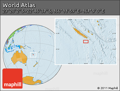 Political Location Map of the Area around 23° 3' 19" S, 166° 40' 30" E