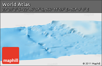 Physical Panoramic Map of the Area around 23° 3' 19" S, 166° 40' 30" E