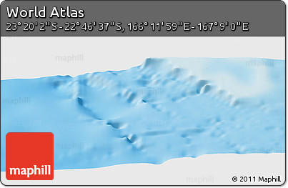 Physical Panoramic Map of the Area around 23° 3' 19" S, 166° 40' 30" E