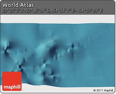 Satellite 3D Map of the Area around 23° 3' 19" S, 168° 22' 30" E