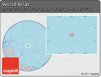 Gray Location Map of the Area around 23° 3' 19" S, 168° 13' 29" W