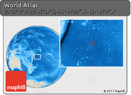 Shaded Relief Location Map of the Area around 23° 3' 19" S, 168° 13' 29" W