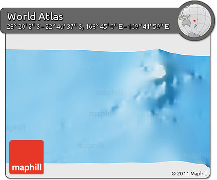 Physical 3D Map of the Area around 23° 3' 19" S, 169° 13' 29" E