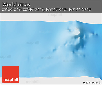 Physical 3D Map of the Area around 23° 3' 19" S, 169° 13' 29" E