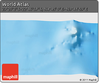 Physical 3D Map of the Area around 23° 3' 19" S, 169° 13' 29" E