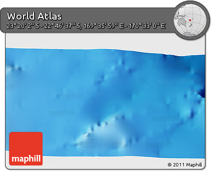 Physical 3D Map of the Area around 23° 3' 19" S, 170° 4' 29" E